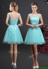 Simple Applique Decorated Scoop Dama Dress with Beading