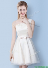 Sweet One Shoulder Bowknot Tulle Dama Dress in Off White