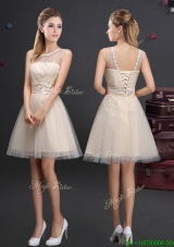 Sweet See Through Applique Top Prom Dress in Champagne