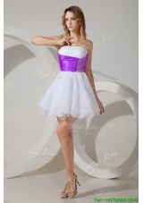 Top Selling White Short Dama Dress with Belt and Beading