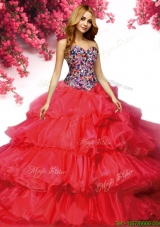 Inexpensive Beaded Bodice and Ruffled Layers Quinceanera Dress in Red