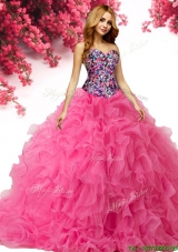 Wonderful Beaded and Ruffled Sweet 16 Dress in Hot Pink