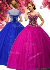 Best Selling Beading Tulle Sweet 16 Gown in Fuchsia