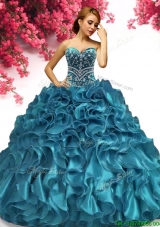 Classical Beaded and Ruffled Sweet 16 Dress in Teal