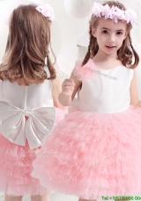 Classical Bowknot and Ruffled Layers Flower Girl Dress in Pink and White