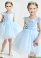 Hot Sale Applique and Bowknot Flower Girl Dress in Light Blue