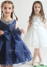 2017 New Scoop Beaded Top and Bowknot Flower Girl Dress in Organza