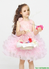 Beautiful Scoop Laced and Ruffled Short Flower Girl Dress in Organza