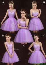 Fashionable Lilac Short Prom Dress with Lace and Ruching