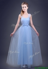 2017 Affordable Straps Empire Light Blue Prom Dress with Bowknot and Ruching