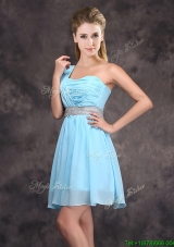 2017 Fashionable One Shoulder Sequined Dama Dress in Baby Blue