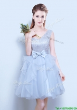 2017 Popular One Shoulder Organza Short Prom Dress in Grey