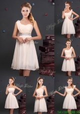 Discount Empire Chiffon Ruched Short Dama Dress in Champagne