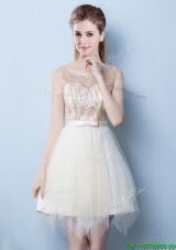 New Style See Through Scoop Sequined Prom Dress in Asymmetrical