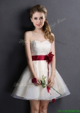 Pretty Sweetheart Short Prom Dress with Handmade Flower and Lace
