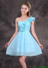 Simple Ruffled Decorated One Shoulder Chiffon Short Prom Dress