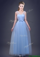 Top Seller See Through V Neck Prom Dress with Bowknot