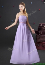 Latest Strapless Lavender Chiffon Dama Dress in Floor Length