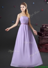 Latest Strapless Lavender Chiffon Dama Dress in Floor Length