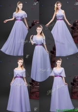 Lovely Empire Chiffon Lavender Long Dama Dress with Purple Belt
