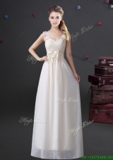 New Arrivals V Neck Laced Bridesmaid Dress with Appliques and Bowknot