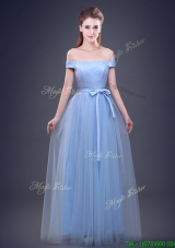 Simple Off the Shoulder Bowknot and Ruched Dama Dress in Tulle