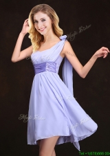 Traditional Handmade Flower Lavender Bridesmaid Dress in Mini Length