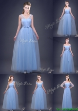 New Empire Bowknot and Ruched Bridesmaid Dress in Light Blue