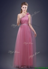 Unique One Shoulder Bridesmaid Dress with Beaded Decorated Waist