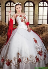 2017 Perfect One Shoulder Embroideried and Beaded White Quinceanera Dress in Taffeta