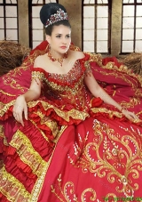 Beautiful Ruffled Layers Off The Shoulder Quinceanera Dress with Embroidery and Beading
