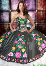 Western Theme Luxurious Ball Gown Embroideried and Ruffled Sweet 16 Dress in White and Black