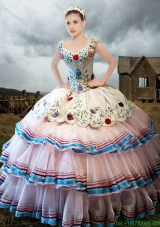 Cowgirl 2017 Cheap Straps Embroideried and Ruffled Layers Organza Sweet 15 Dress in White