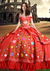 Western Style Fashionable Off The Shoulder Taffeta Quinceanera Dress with Embroidery and Bowknot