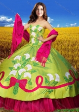Western Style Puffy Skirt Quinceanera Dress in Olive Green and Hot Pink
