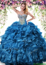Cheap Big Puffy Organza Quinceanera Dress with Beading and Ruffles