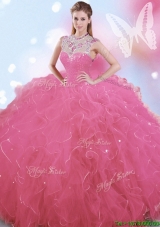 Cheap High Neck Big Puffy Quinceanera Dress with Beading and Ruffles