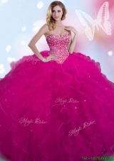 Popular Fuchsia Tulle Quinceanera Dress with Ruffles and Beading