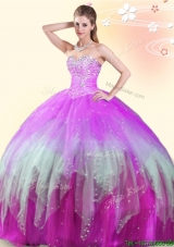 Unique Beaded Multi Color Really Puffy Quinceanera Dress in Tulle