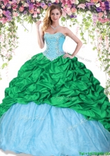 Latest Baby Blue and Green Quinceanera Dress with Beading and Pick Ups