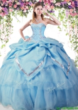 Lovely Beaded and Pick Ups Quinceanera Dress in Baby Blue