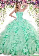 Beautiful Beaded and Ruffled Sweet 16 Dress in Apple Green