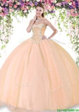 Best Selling Beaded Tulle Big Puffy Quinceanera Dress in Peach