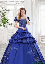 Cheap Applique and Bubble Bowknot Royal Blue Quinceanera Gown in Taffeta