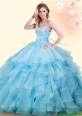 Gorgeous Ruffled and Beaded Sweet 16 Dress in Baby Blue