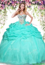 Latest Beaded and Pick Ups Quinceanera Dress in Apple Green
