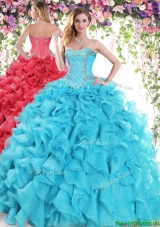 Wonderful Beaded and Ruffled Sweet 16 Dress with Brush Train