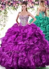 Classical Beaded and Ruffled Organza Quinceanera Dress in Dark Purple