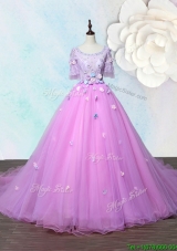 Lovely Scoop Applique Lilac Quinceanera Gown with Court Train