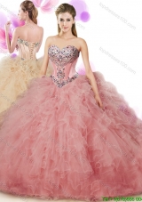 Fashionable Peach Tulle Quinceanera Dress with Beading and Ruffles